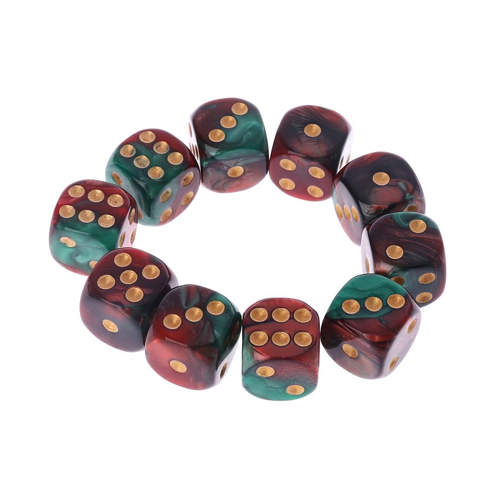 10 stuks 16mm hars dobbelstenen  d6 rode groene gouden punten ronde randen ktv bar nachtclub entertainment tools seksspeeltjes