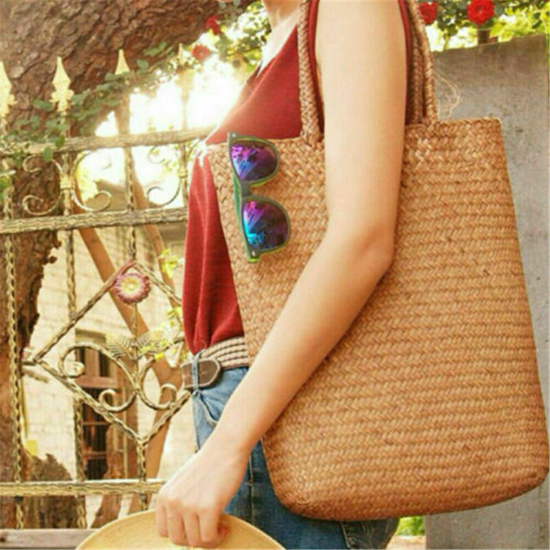 Sac à main fait-main pour femmes, en paille d'été, fourre-tout de plage, panier à bandoulière, sacs de Shopping