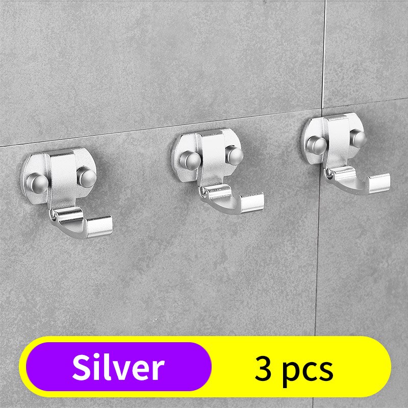 Robe Hook Black Aluminum Bathroom Hooks for Towels Bag Key Rack Folding Coat Hooks Wall Mounted Decorative Clothes Hook Hanger: Silver-3 pcs