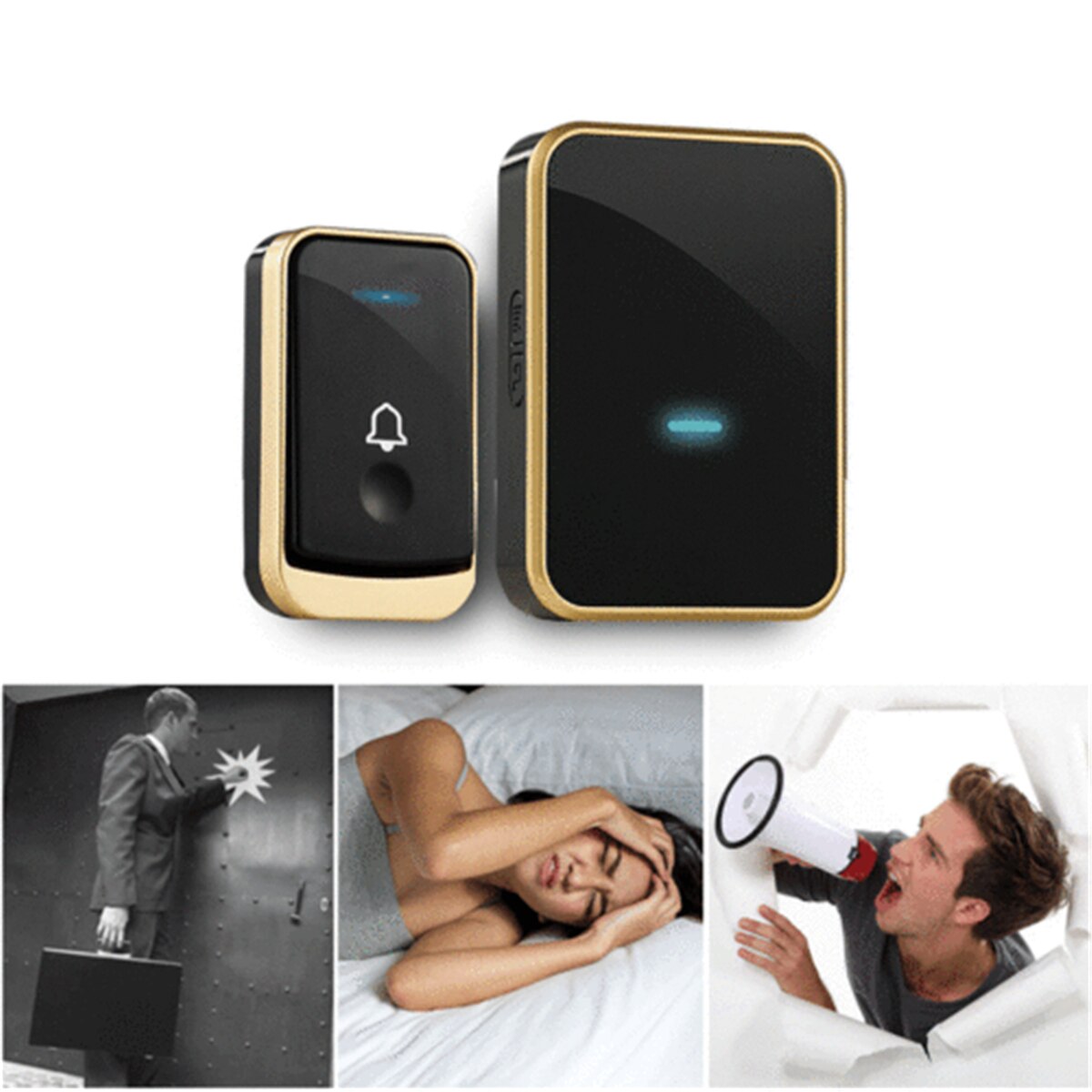 Wireless Doorbell Battery Operated Door Bell Remote Button+Plug in Receivers
