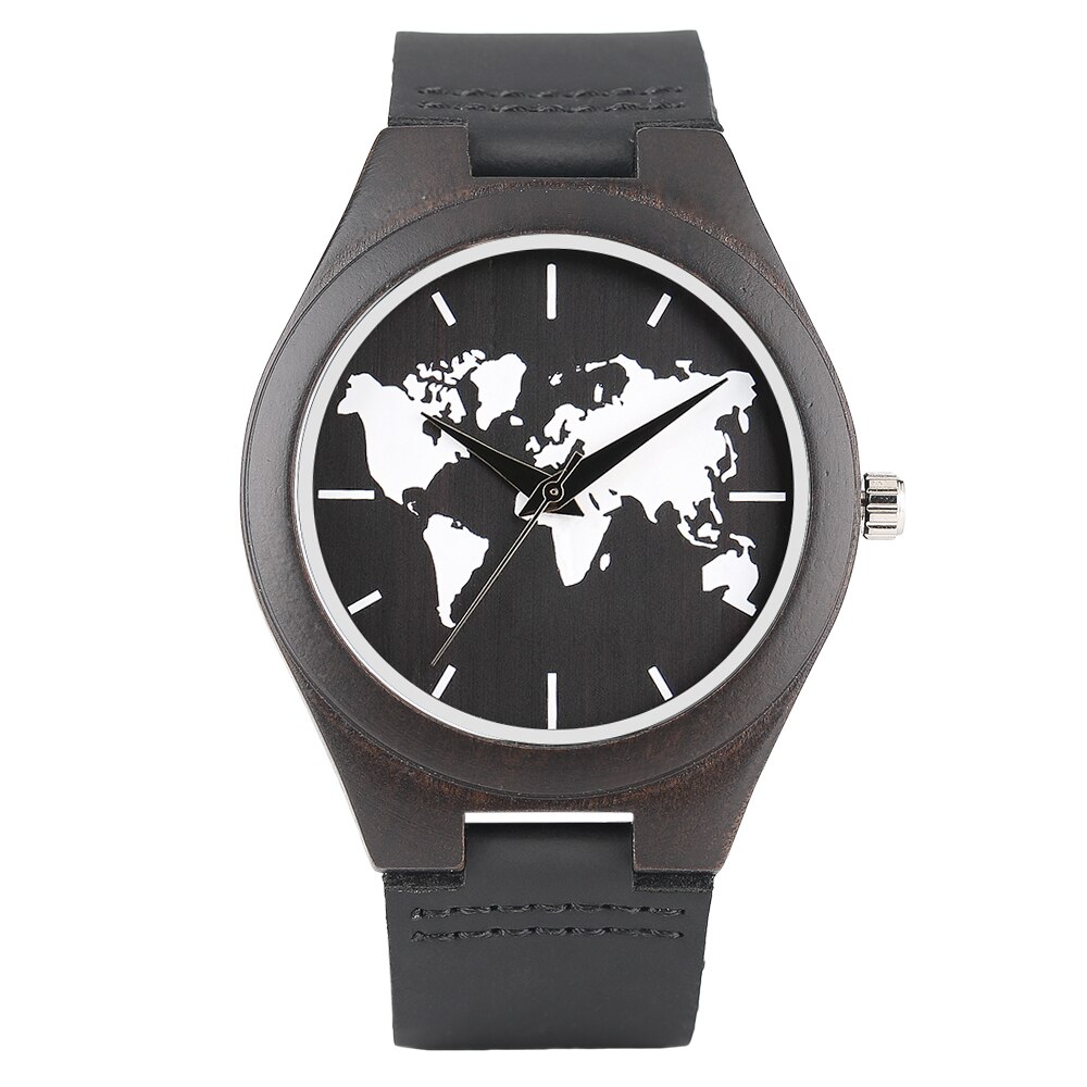 Wereldkaart houten horloge voor heren, duurzaam analoog houten horloge voor dames, dameshorloge van hout