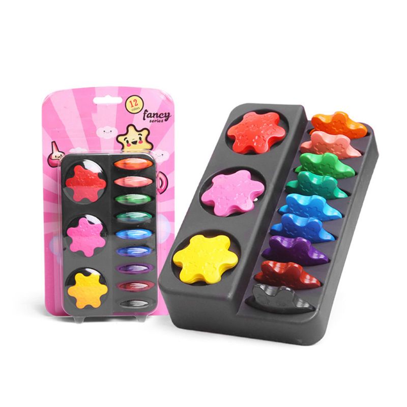 Crayones con forma de copo de nieve de cera no tóxicos, 12 colores, herramienta de dibujo de pintura segura lavable para niños pequeños, suministros de arte escolar