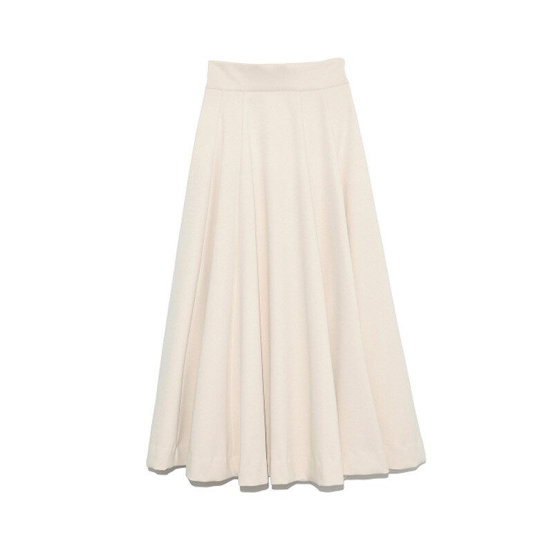 Kuzuwata-ropa de estilo japonés para mujer, nuevos diseños, colores de caramelo dulce, Faldas sólidas, pliegues del imperio, Faldas de corte a para mujer: Beige / M