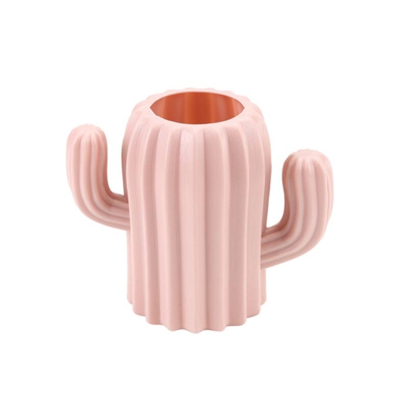 Cactus Desktop Organizer Pencil Pen Holder Container Brush Pot Stationery Office: Pink