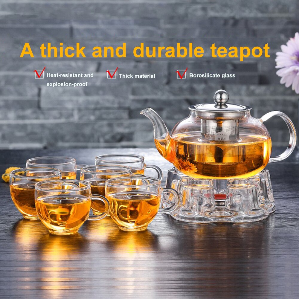 600ml Glass Teapot Heat-resistant Stainless Steel Clear Glass Tea Pot Leaf Filter Tea Pot Coffee Drink Home Office Teaware Set