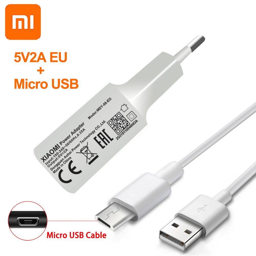 Originele Xiaomi 5V 2A Usb Charger Adapter Voor Xiaomi Mi 2 3 4 5 6 S F1 A1 A2 redmi K20 3 3 S 4 4A 4C 4X 4Pro 5 Note 3 4 5 6 7 Pro: White EU With Micro