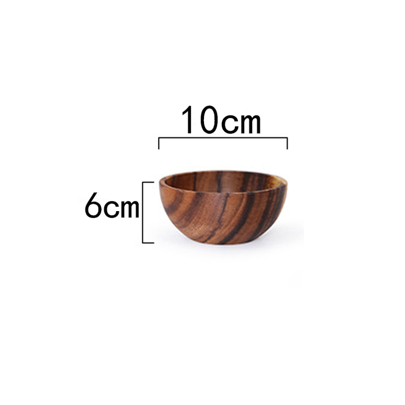 Akaciaträ storlek massivt trä skål japanska barn anti-skållning trä skål hel trä soppskål fruktsallad skål set: 10 x 6cm