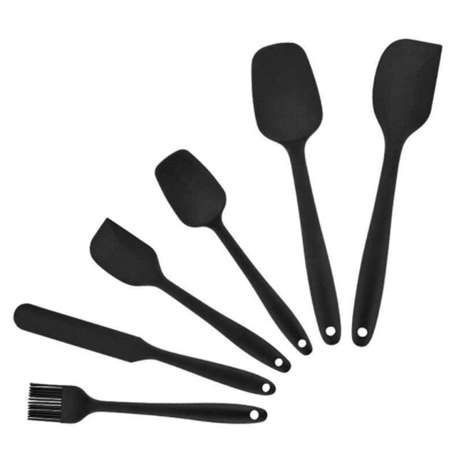 6Pcs/Set Silicone Spatulas Cake Cream Scrapers Heat-Resistant Oil Brush Non-Stick Butter Spreader Baking Kitchen Utensil Tools: black