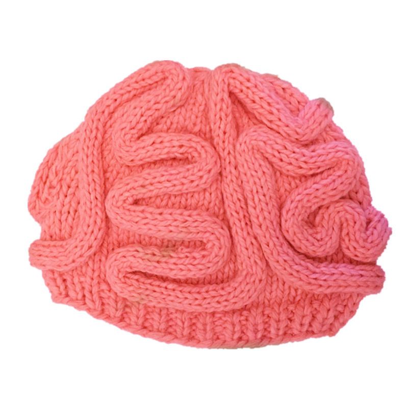 Lustige Handgemachte häkeln stricken Mütze Mütze Erwachsene freundlicher Winter Persönlichkeit entsetzlich Gehirn Einfarbig Schädel Kappe Halloween Cosplay Stütze: Rosa / B Erwachsene