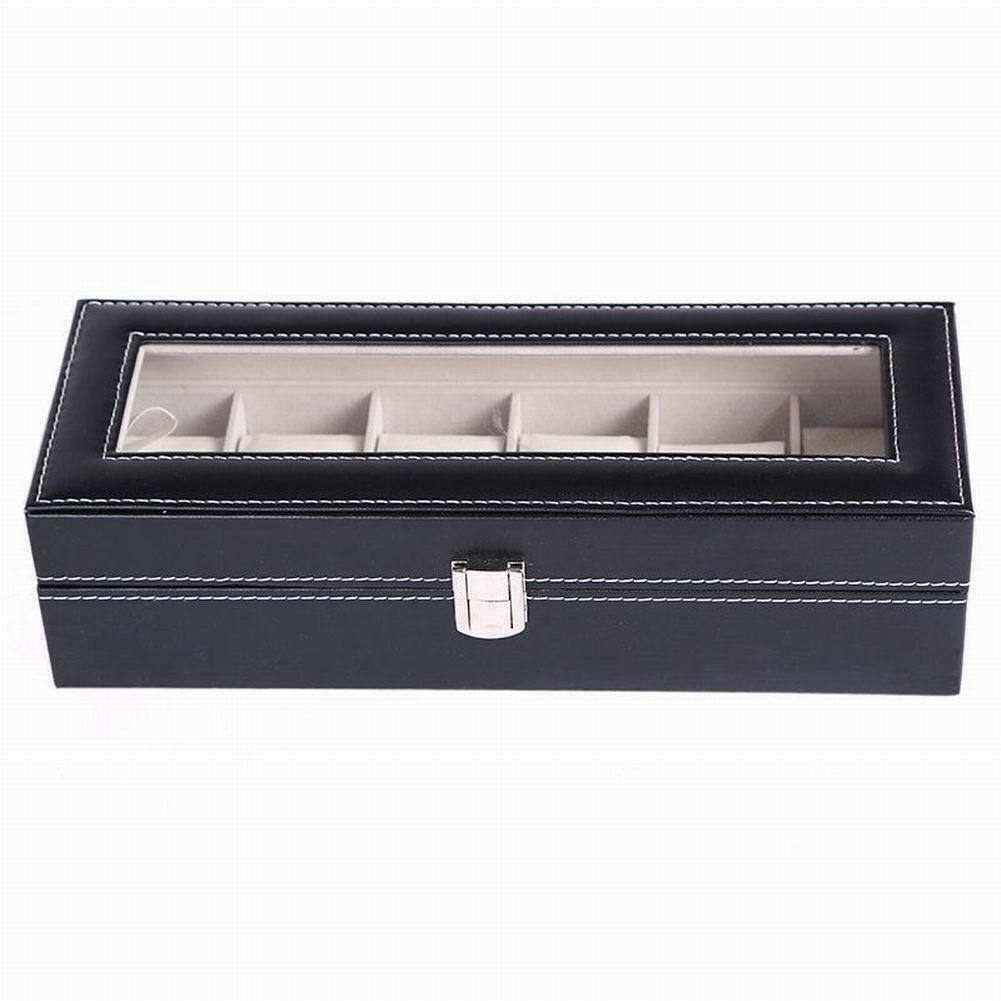 3/6/12 Faux Leather Watch Case Display Box Storage Jewellery Glass Top: 6