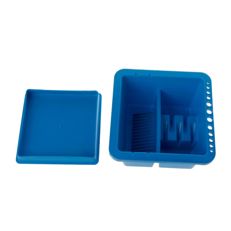 Blauw Dubbele Compartiment 12 Gat Multifunctionele Plastic Penselenbakje Doos Eenvoudige Reiniging Drogen Voor Acryl & Schilderen