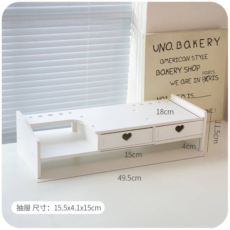 Kawaii Desktop Monitor Stand Wooden Computer Laptop Elevated Stand with Drawers Desk Storage Organizer Pink Cute Monitor Stand: Gold