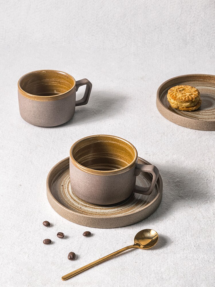 Japanese Style European Style Ceramic Coffee Cup and Saucer Set Vintage Cappuccino Coffee Cup Vaso Para Cafe Mug BD50CS