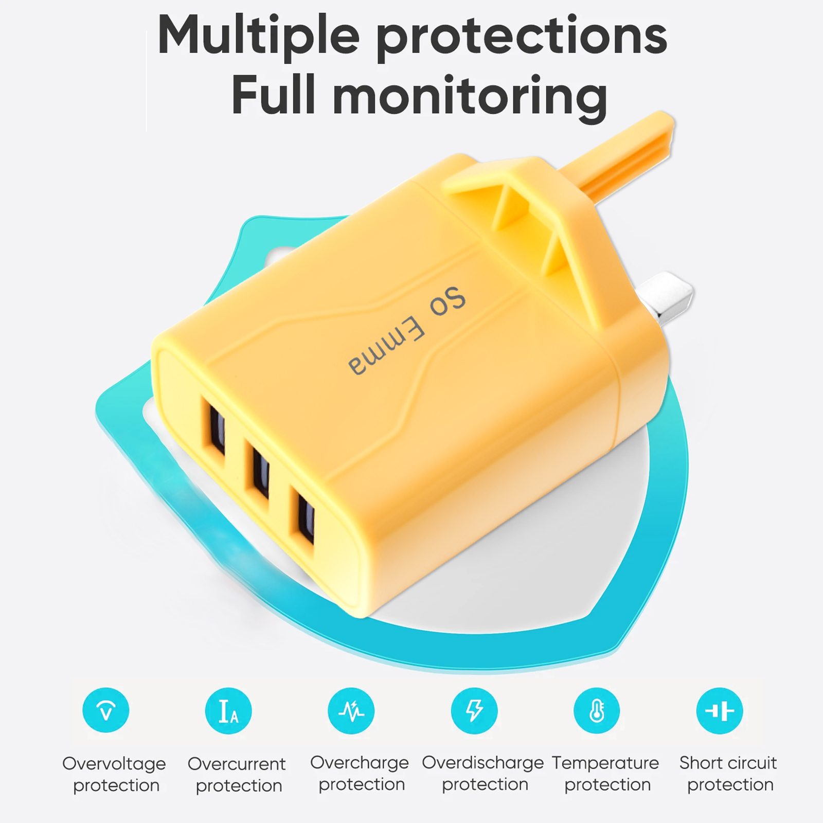 3-poorts USB-oplader Wandoplader, Multi USB-voedingsadapter voor iPhone, Android-telefoons, mobiele telefoons, camera's en MP3, UK-stekker