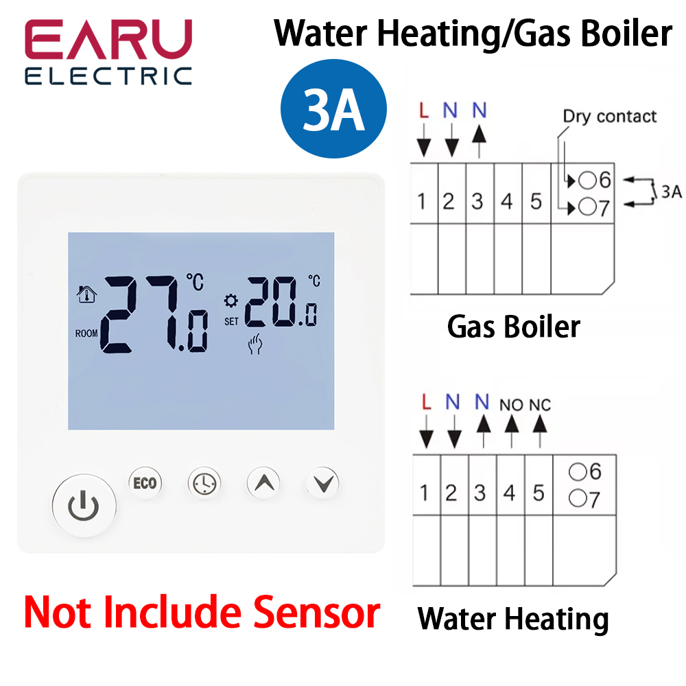 AC90V-240V 3A 16A Water Electric Floor Heating TRV House Room Thermostat Temperature Controller Digital LCD Display Wall Mounted: Light Grey