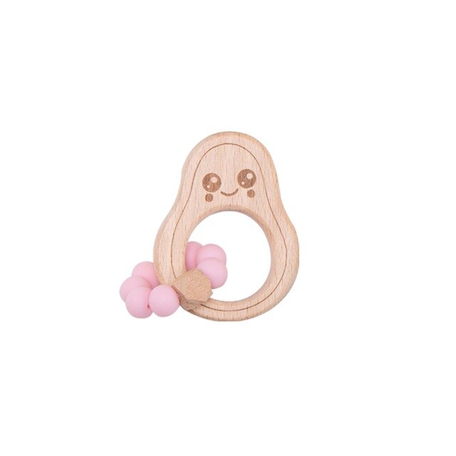 let’s make 1pc Baby Teether Wooden Avocado Bead Care Bracelet BPA-Free Silicone Rattle Teeth Bead Baby Rattle Nurse Toy: pink