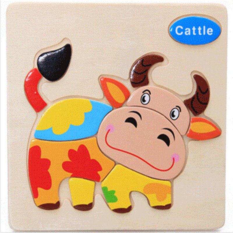 holz 3D Puzzle Puzzle Holz Spielzeug Für Kinder Cartoon Tier Puzzles Intelligenz Kinder Kinder Pädagogisches Spielzeug: Cattle