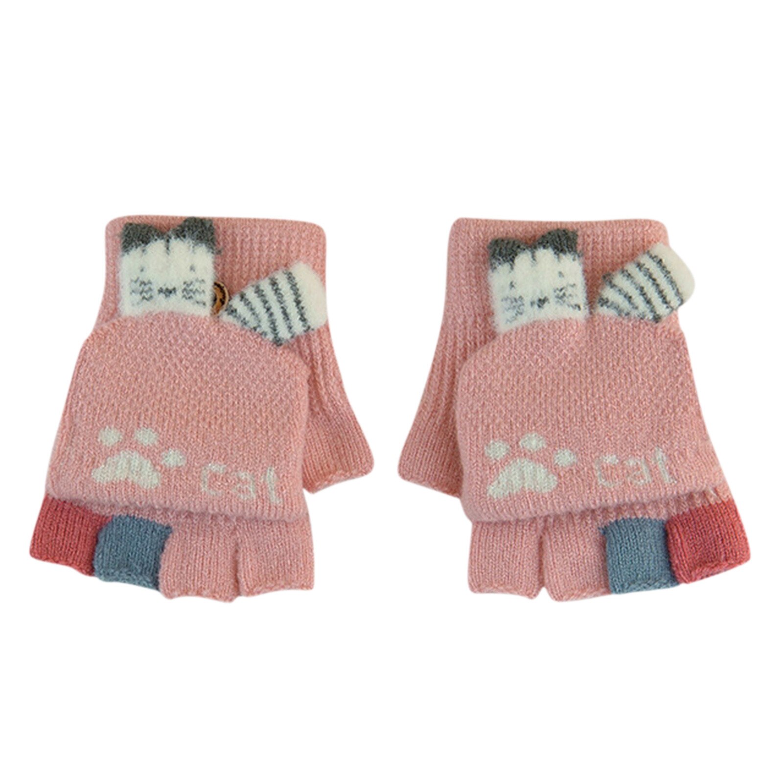 Kinderen Leuke Winter Warm Kasjmier Gebreide Clamshell Handschoenen: Pink