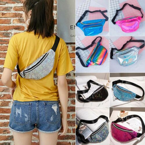 Frauen Reversible Pailletten Glitter Taille Fanny-Pack Gürtel Bum Tasche Beutel Hüfte Geldbörse Messenger Tasche Reise Brieftasche