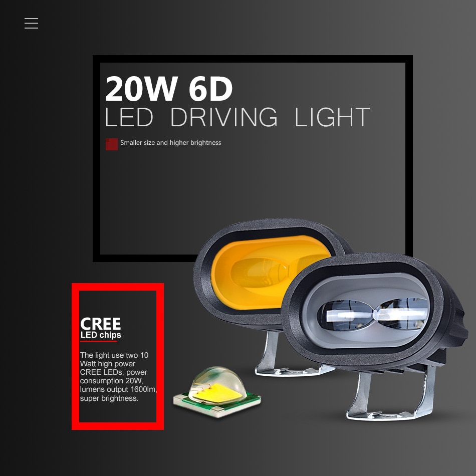 Racbox 6D Lens Amber Led Work Light Bar Auto Driving Mistlichten Offroad Spotlight Lamp Truck Suv Atv Led Auto retrofit Styling