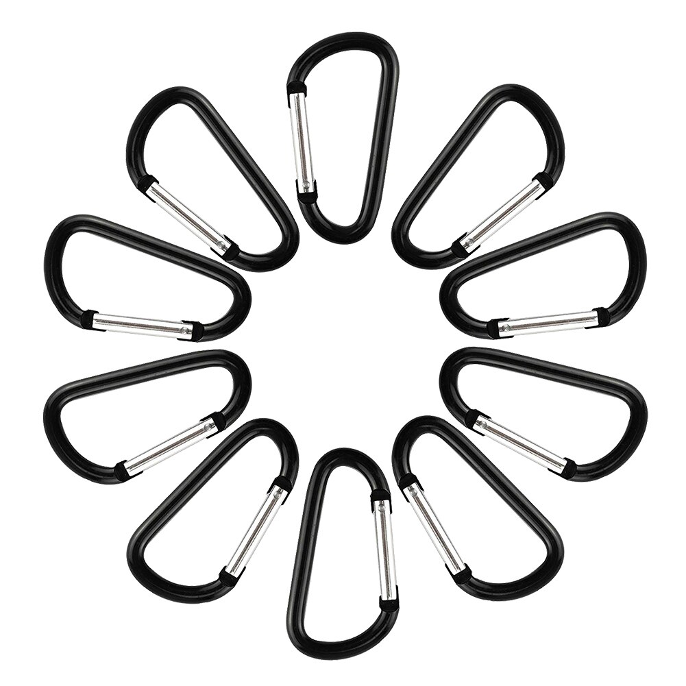 10 st aluminium karbinhake clip d form karbinhakar fjäder karbinkrok camping resa vandring nyckelringar nyckelring utomhus svart