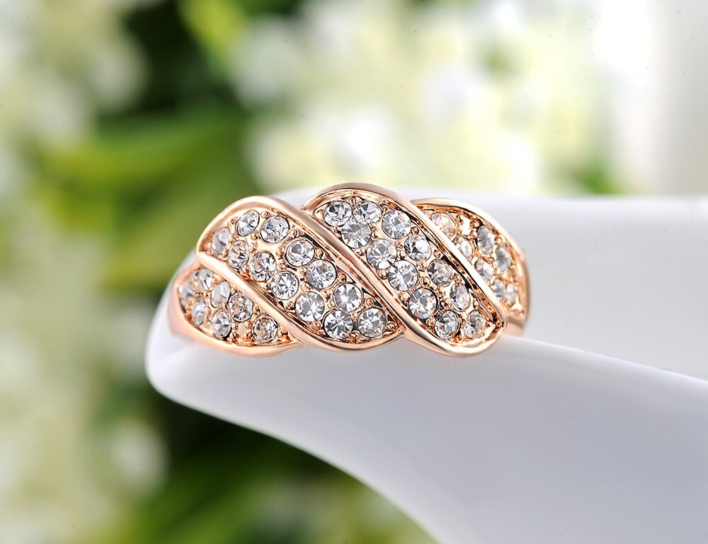 Lokaer moderno forma ondulada Cubic Zirconia anillos de aniversario joyería para mujeres niñas oro rosa de Navidad de cumpleaños A2010238320