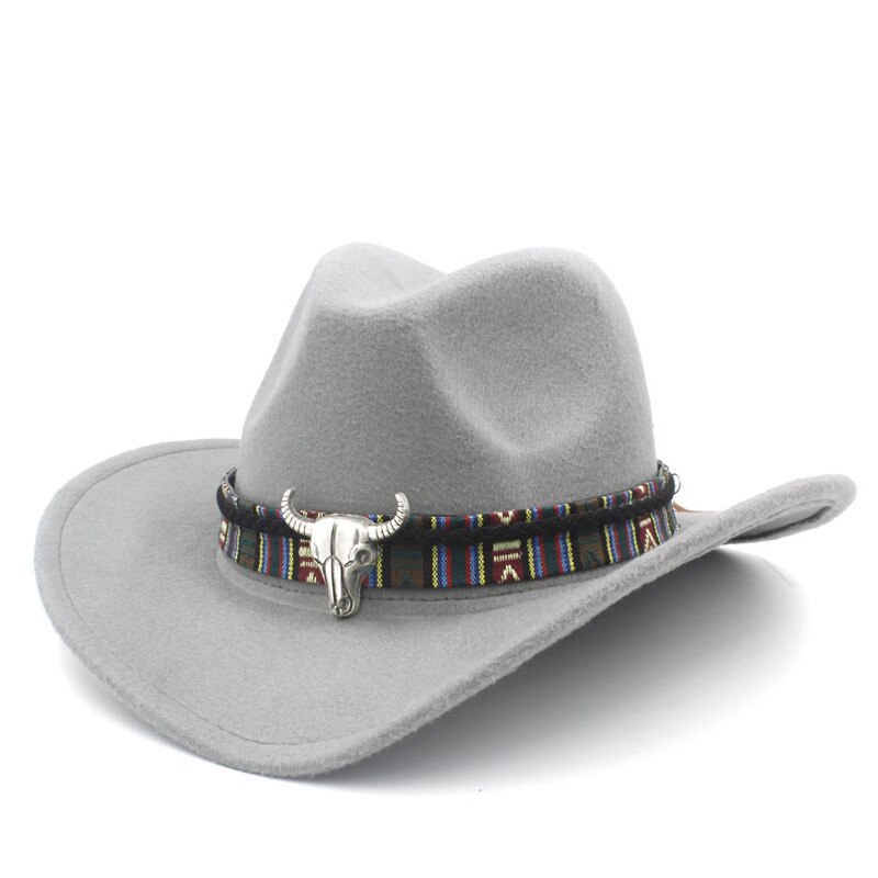 Vrouwen Wol Hollow Western Cowboy Hoed Roll-Up Wide Brim Lady Cowgirl Jazz Paardensport Sombrero Cap Met Kwastje Tauren lint: Gray