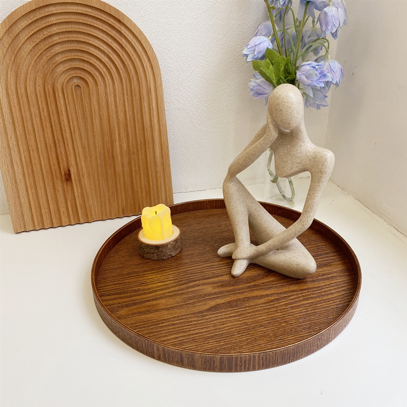 Bandeja decorativa de mesa, bandeja redonda de madera, bandejas decorativas, plato para aperitivos, organizador de exhibición de artículos diversos, plato decorativo de escritorio