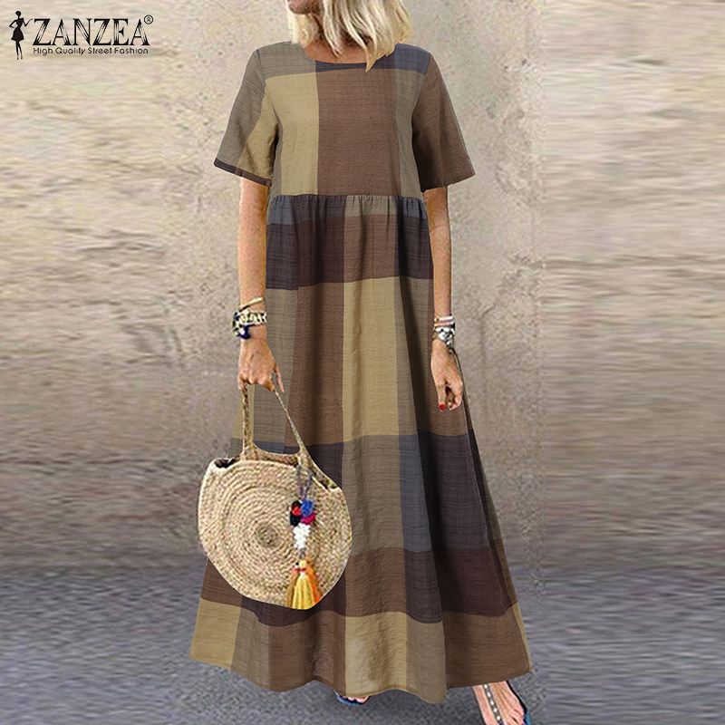 ZANZEA – Robe Maxi imprimée Vintage pour femmes, tenue d'été décontractée, manches courtes, , motif Floral, col rond, 2023