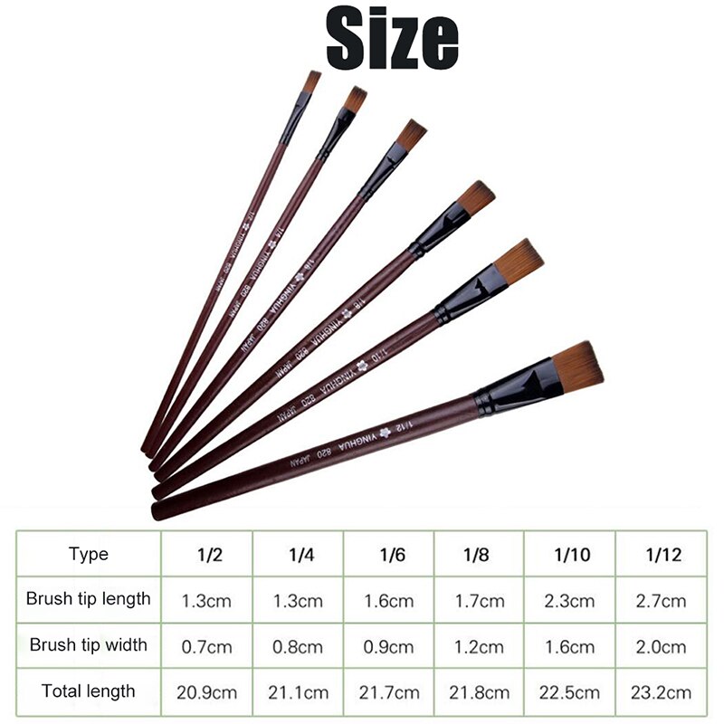 6 unids/set blanco Nylon plano aceite de pintura acrílico pintura pinceles para pintar artista suministros al por mayor de