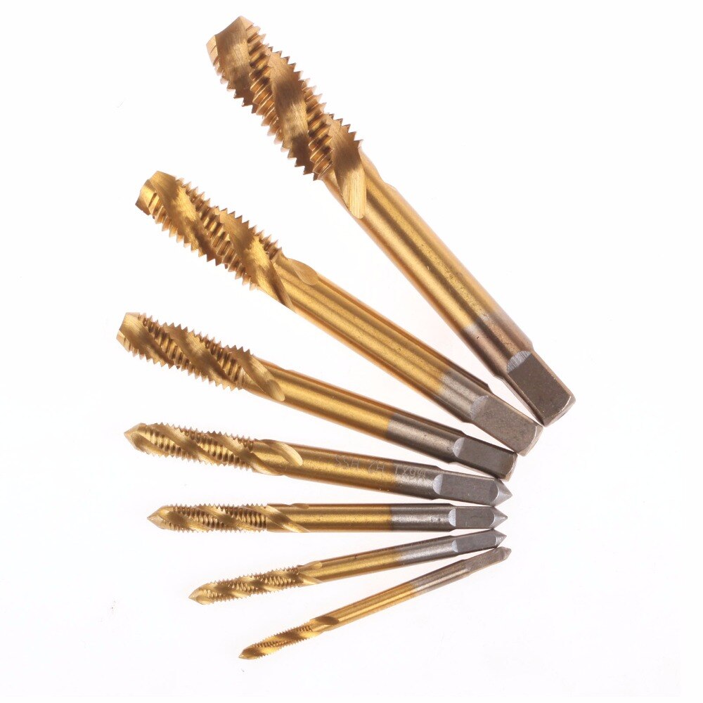 7-Piece HSS Titanium Spiral Point Plug Tap Set - M3 To M12 (3mm-12mm)