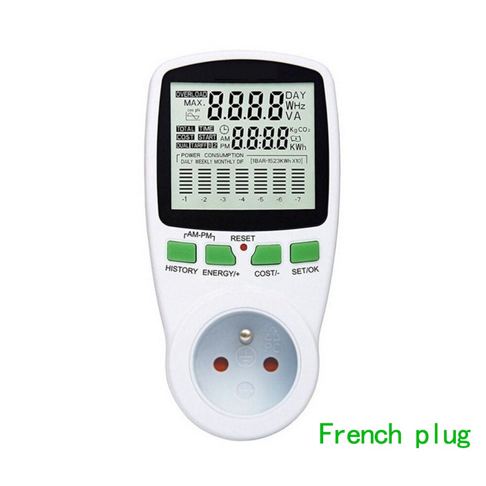 Digital LCD Energy Power Meter Wattmeter EU US UK AU French Measuring Outlet Power Analyzer Wattage Electricity Kwh Power Meter: French Plug