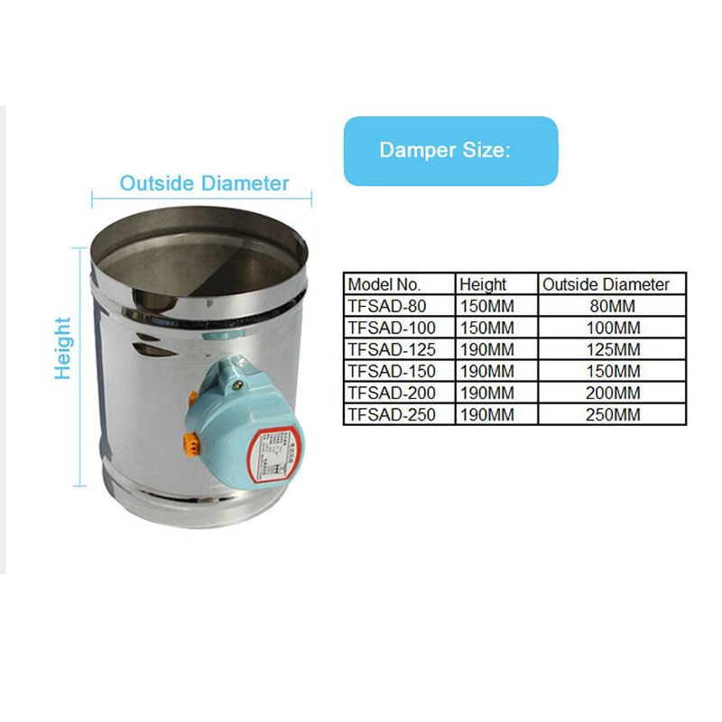 125mm luftspjällsventiler i rostfritt stål hvac elektrisk luftkanal motoriserat spjäll för 5 tums ventilationsrör ventil 220v
