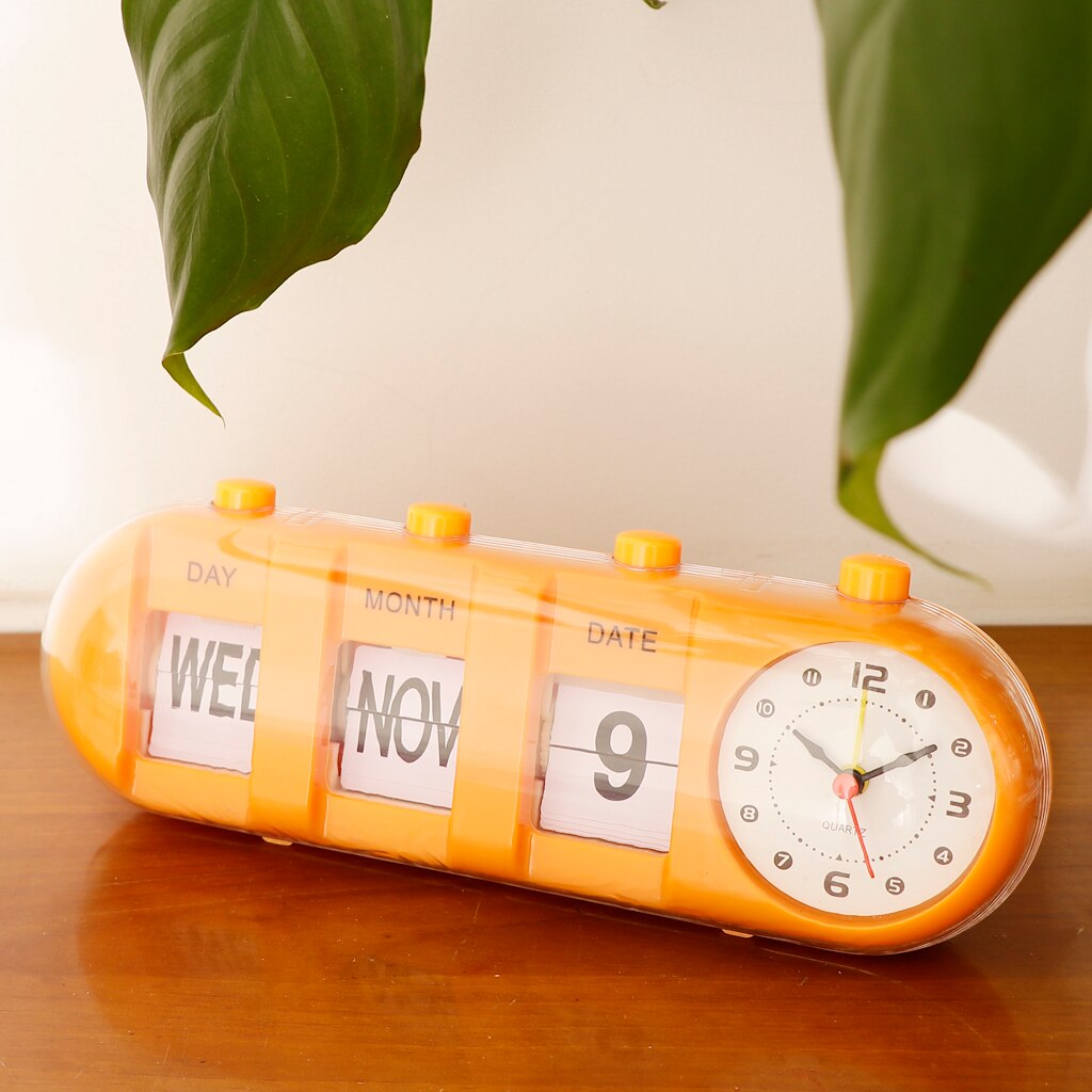 Modern Retro Digital Manual Down Stand Metal Desk Tabletop Clock: Yellow