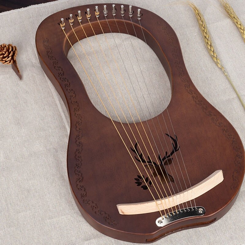 Lyreharpe 10 -strengs harpe heptachord mahogni lutharpe med graverte toner,stemmenøkkel,for musikkelskere,vintagefarge
