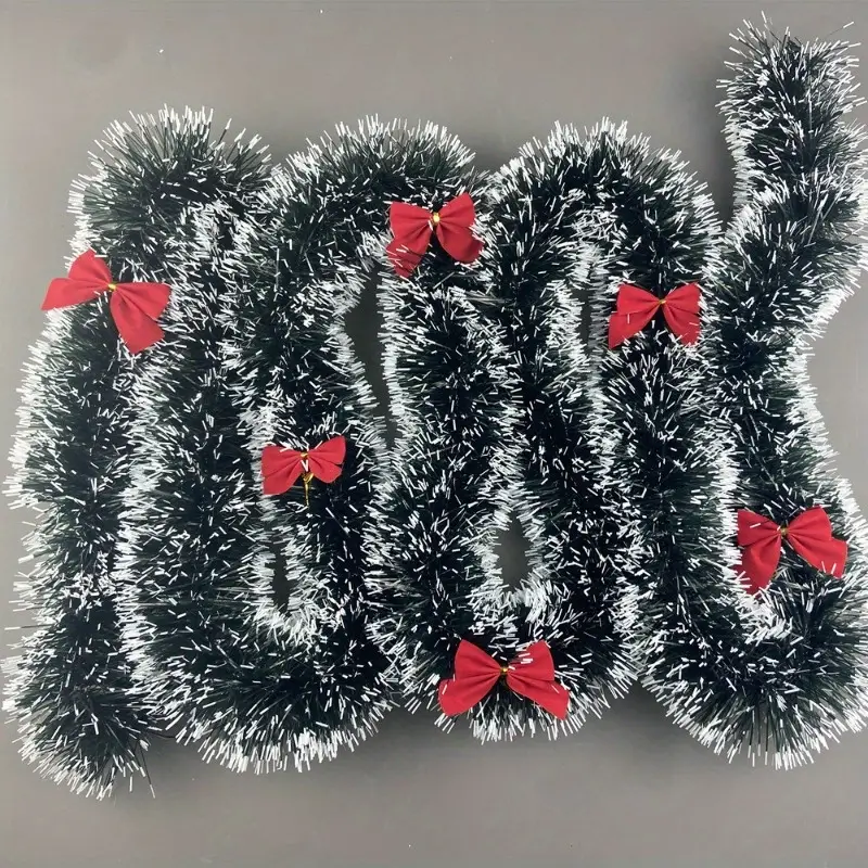 Guirnalda de cinta navideña de 2/10M con lazos, oropel verde, bastón, serpentinas de pino, bricolaje, árbol de Navidad, corona colgante, decoraciones para fiestas