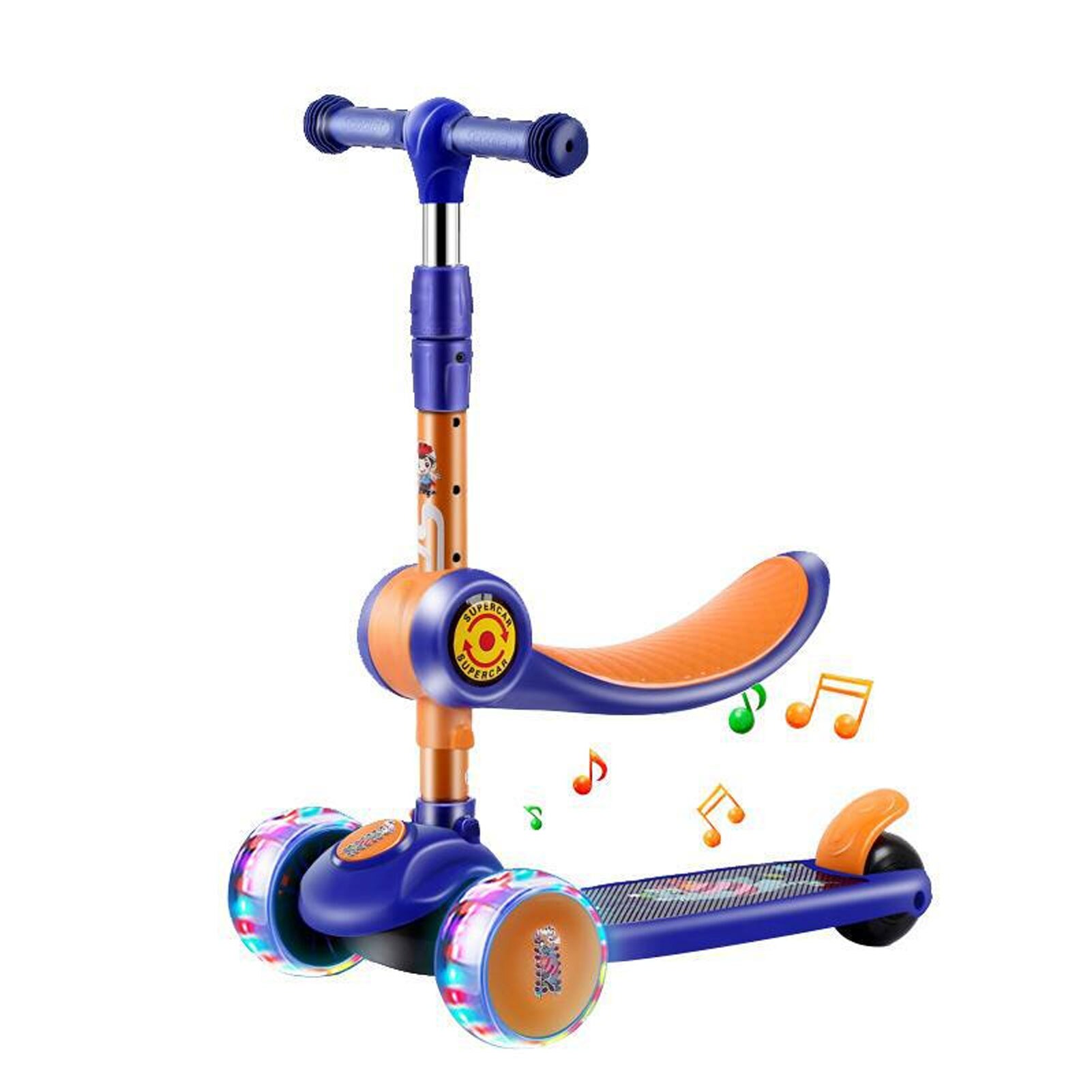 Kids 3 Wheel Kick Scooter 2 in 1 Folding Children's Scooter 3-8 Years Old Three Wheel Flashing Scooter Swing Scooter Sliding Sco: Blue