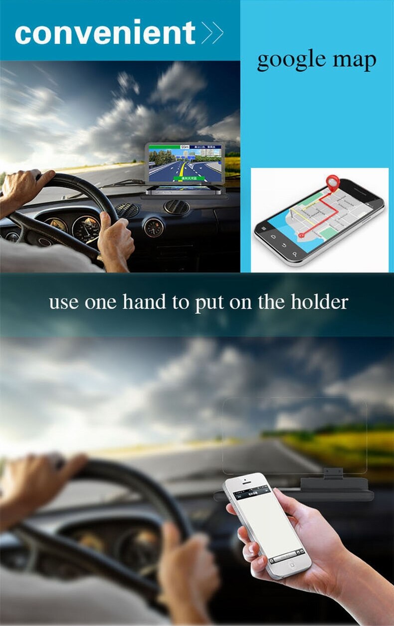 Hud  h6 6 tommer hd stor skærm bil head up display projektor telefon navigation smartphone holder gps hud til enhver bil