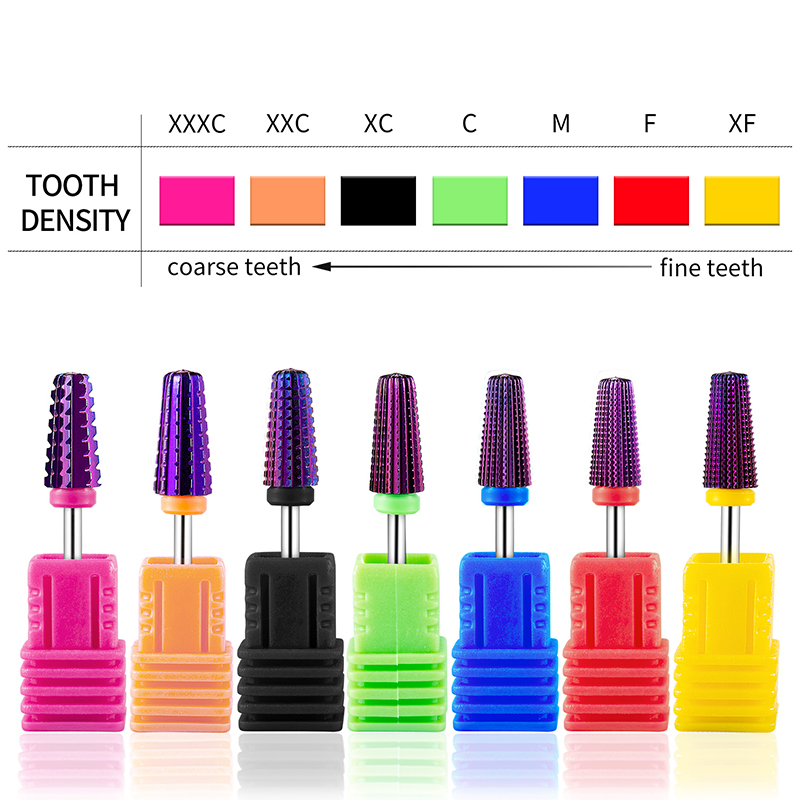 Brocas de carburo de tungsteno chapadas en púrpura para uñas, accesorios de manicura, cortador de fresado, , 5 en 1