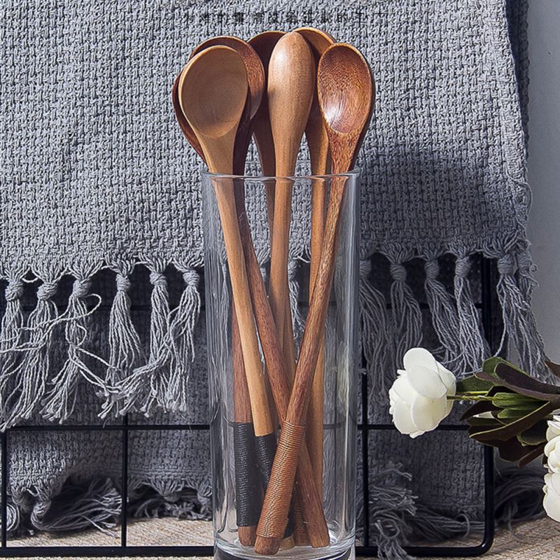 Long Handle Wooden Spoons Dessert Coffee Stirring Spoon Chinese Natural Wood Spoon Tableware Kitchen Honey Mixing Spoon Stirrer