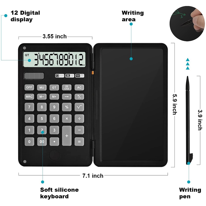 Scientific Calculator with Writing Tablet, 12-Digit Digital Desktop Calculator with Erasable Writing Board