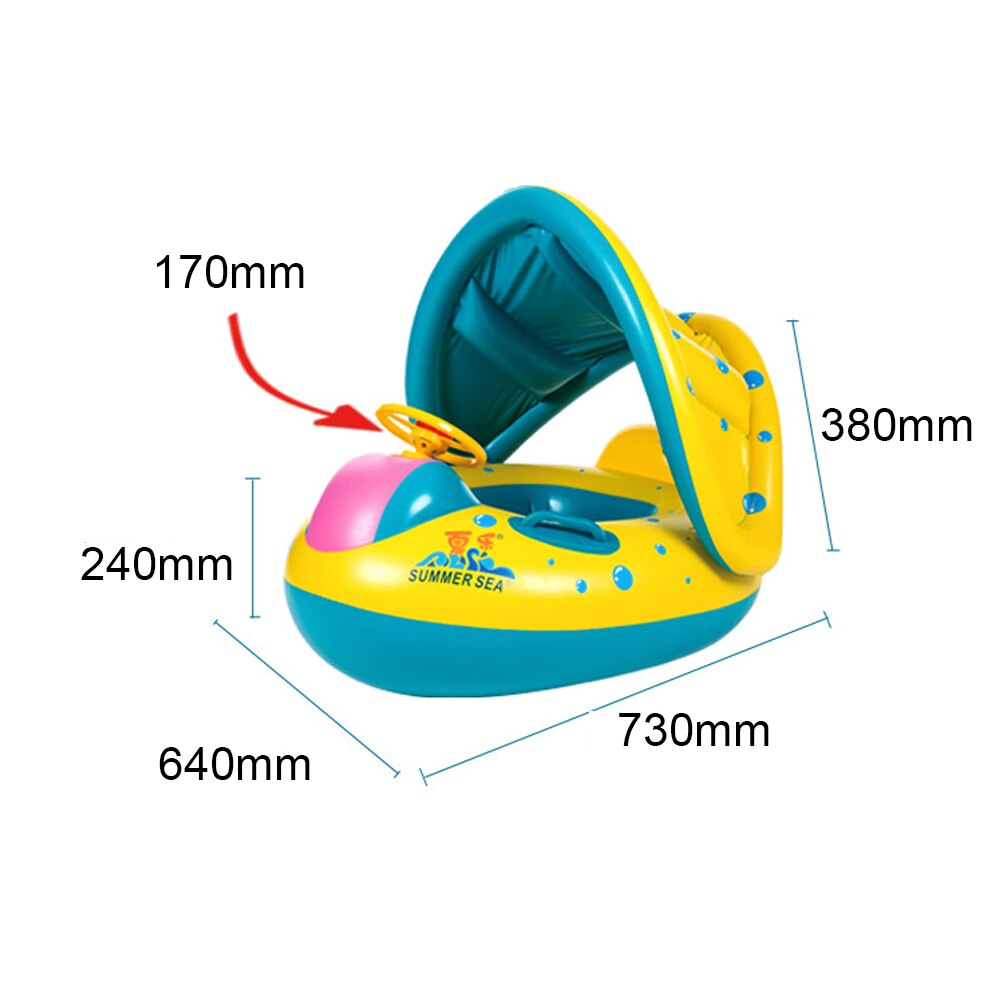 Asiento flotante portátil de círculo hinchable para bebé, Círculo de natación para niños con asiento con sombrilla, accesorios para piscina: Default Title