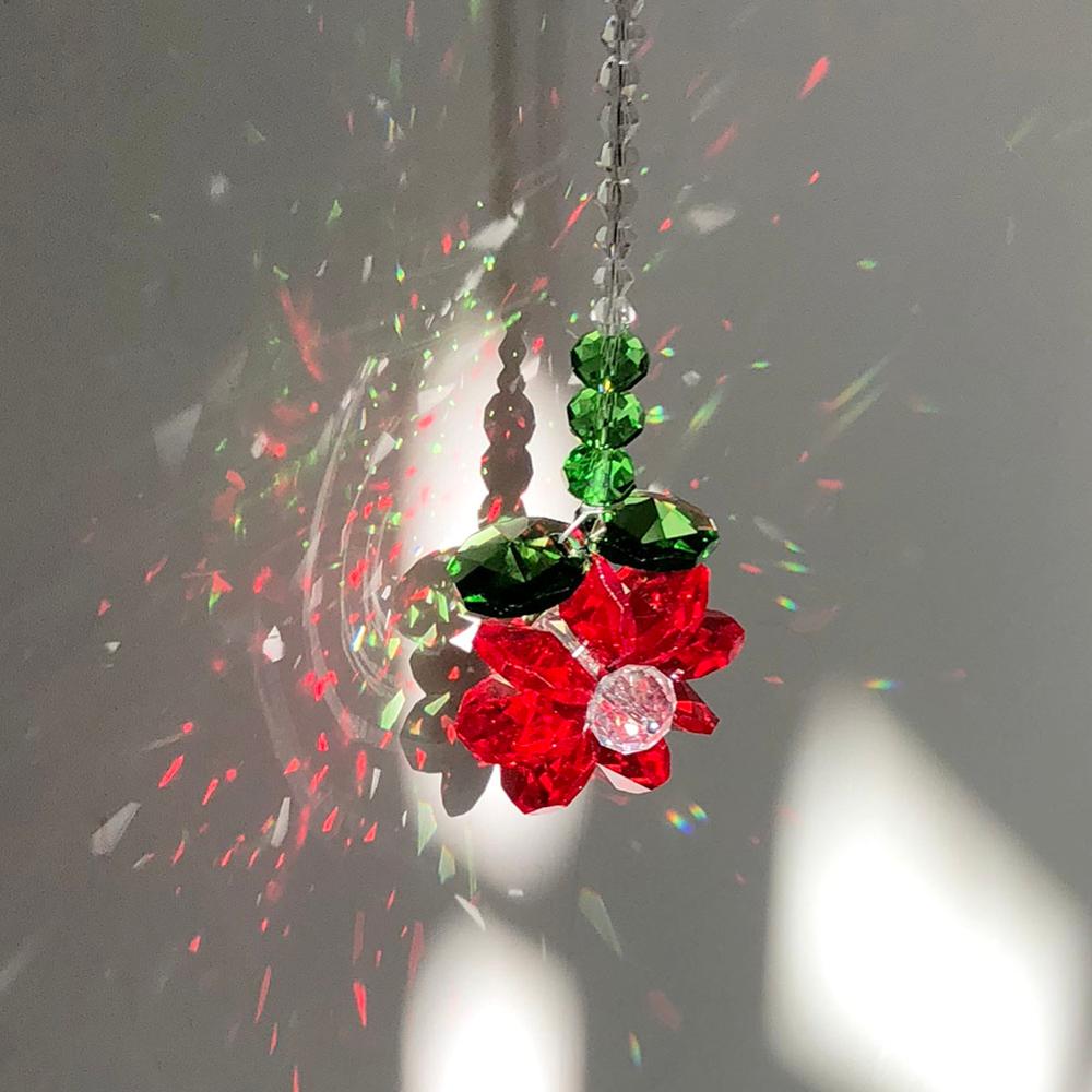 Crystal Prisms Rose Window Suncatcher Rainbow Maker Hanging Ornament Collection Home Wedding Decor Accessories