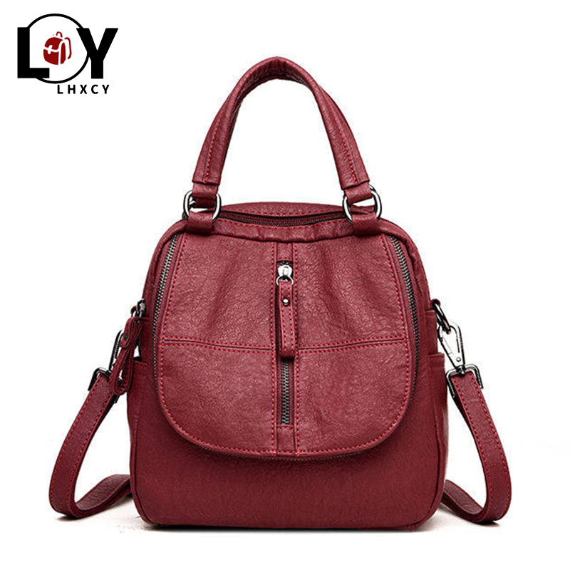 Multifunctionele Vrouwen Rugzak Vrouwelijke Lederen Rugzak Kleine Mochila Feminina School Rugzakken Voor Tienermeisjes Bag Sac A Dos: Red wine