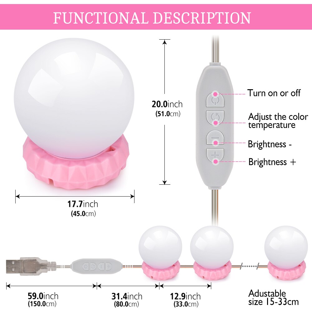 10 LED Light Bulbs Makeup Vanity Cabinet Mirror Makeup Full Powered Lamp Super Bright Hollywood Vanity Lights