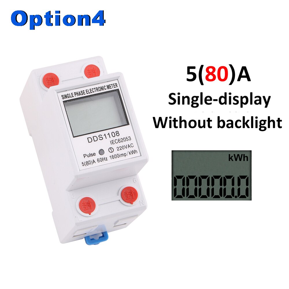 1PC Din Rail Single Phase LCD Digital Display 60A 80A Wattmeter Power Consumption Energy Electric Meter kWh AC230V 50/60Hz: 5-80A no light