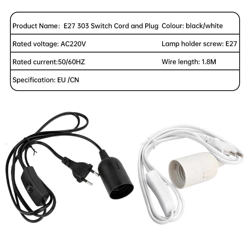 Cables de cable de alimentación de 1,8 m, soporte de Base de casquillo de bombilla E27, soporte de Base de lámpara de dientes completos con cable de interruptor para lámpara colgante de accesorio de bombillas Led