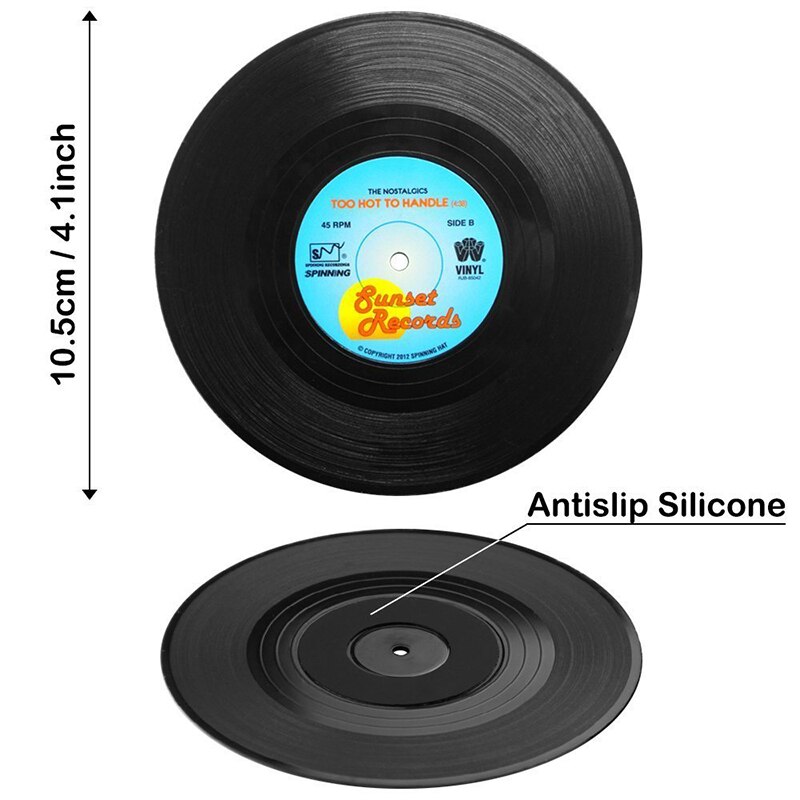 retro vinyl drikkunderlag bordkoppmatte hjemmedekorasjon cd tallerken kaffedrikk kopp serveringsbord servise dekor koppmatte forsyninger: misligholde tittel