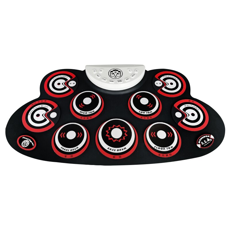 Compact Size USB Roll-Up Silicon Drum Set Digital Electronic Drum Kit 9 Drum Pads with Drumsticks Foot Pedals: G600 red