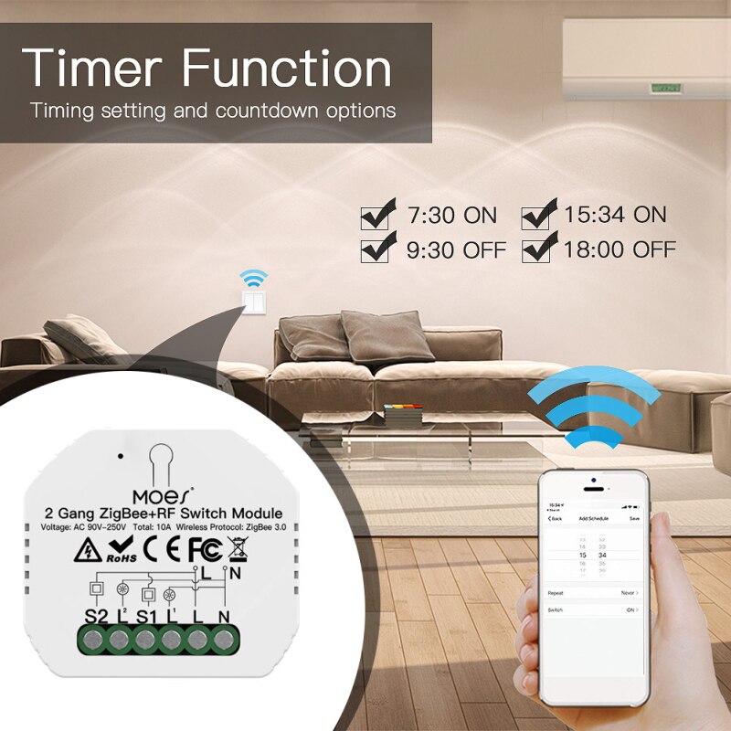 Tuya Zigbee Smart Switch Module Geen/Met Neutrale 220V-240V 2 Way Draadloze Lichtschakelaar Relais compatibel Alexa Google Thuis Diy